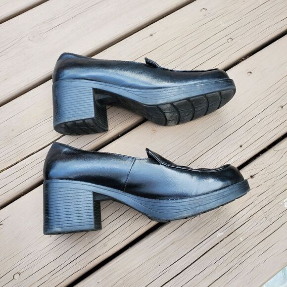 Vintage 90s y2k Bratz Black Vegan Leather Platform Oxford Chunky Heel Loafers - Picture 3 of 10